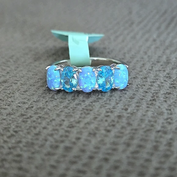 Cote d'Argent Blue🩵 Topaz And Lab🧪 Created Blue🩵 Fire🔥 Opal Heart Ring💍 - Picture 6 of 16